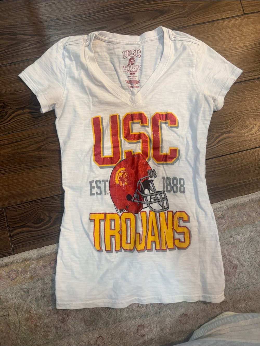 USC Trojans White V-Neck Short Sleeve Tee